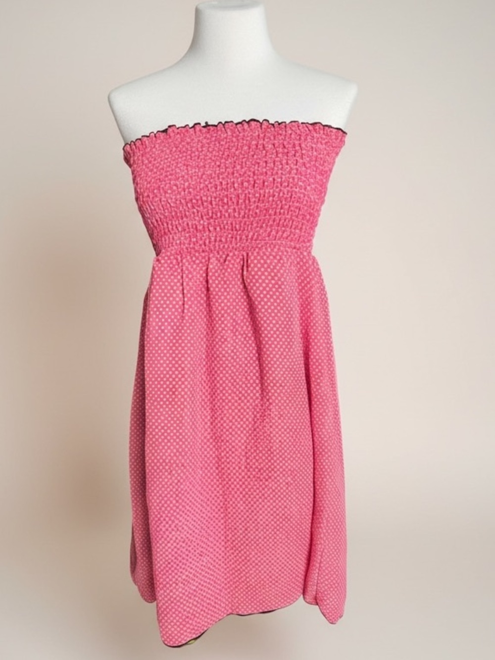 OP Strapless Pink Polka Dot Smocked Summer Dress